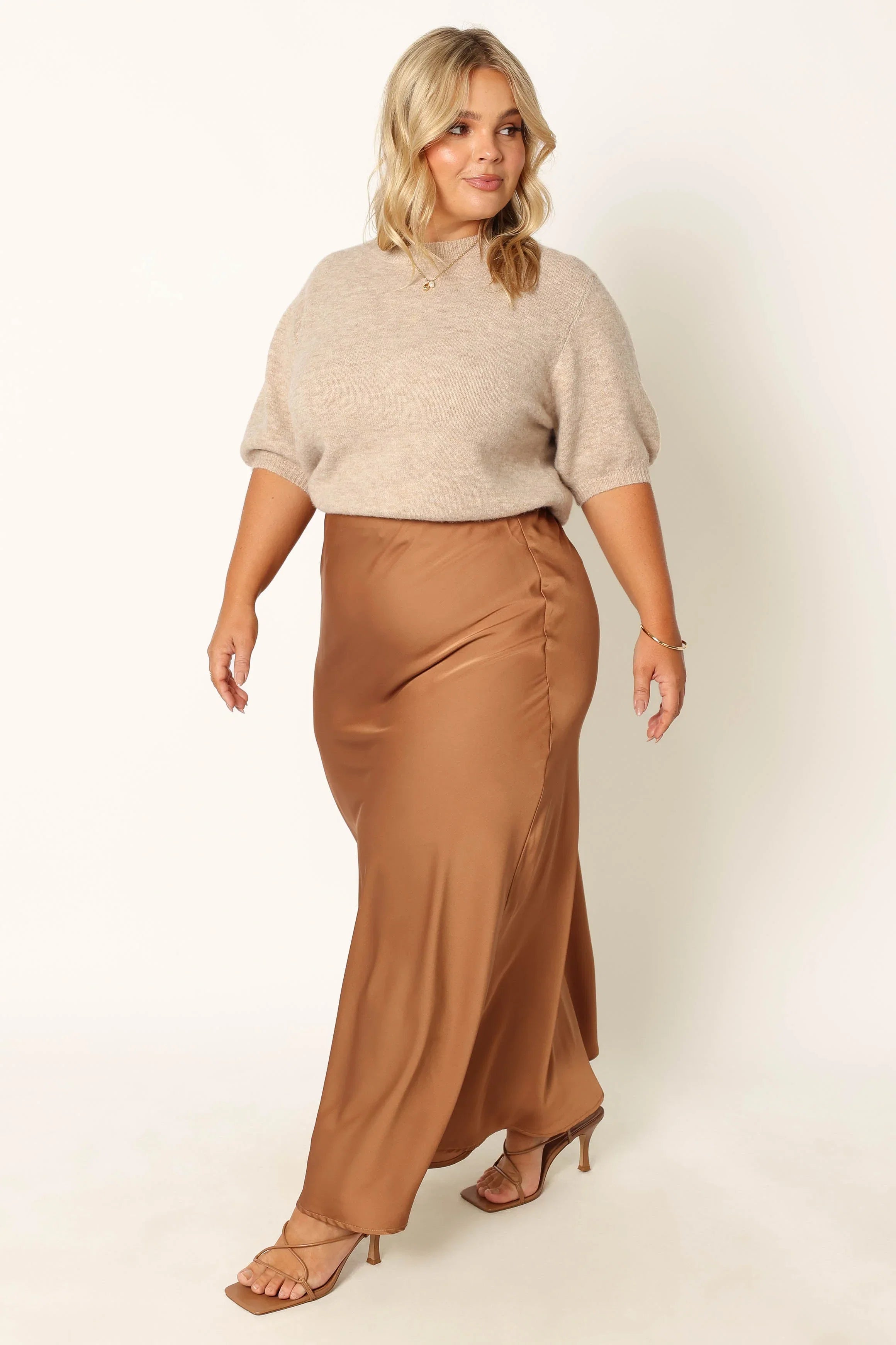 Nellie Satin Midi Skirt Bronze