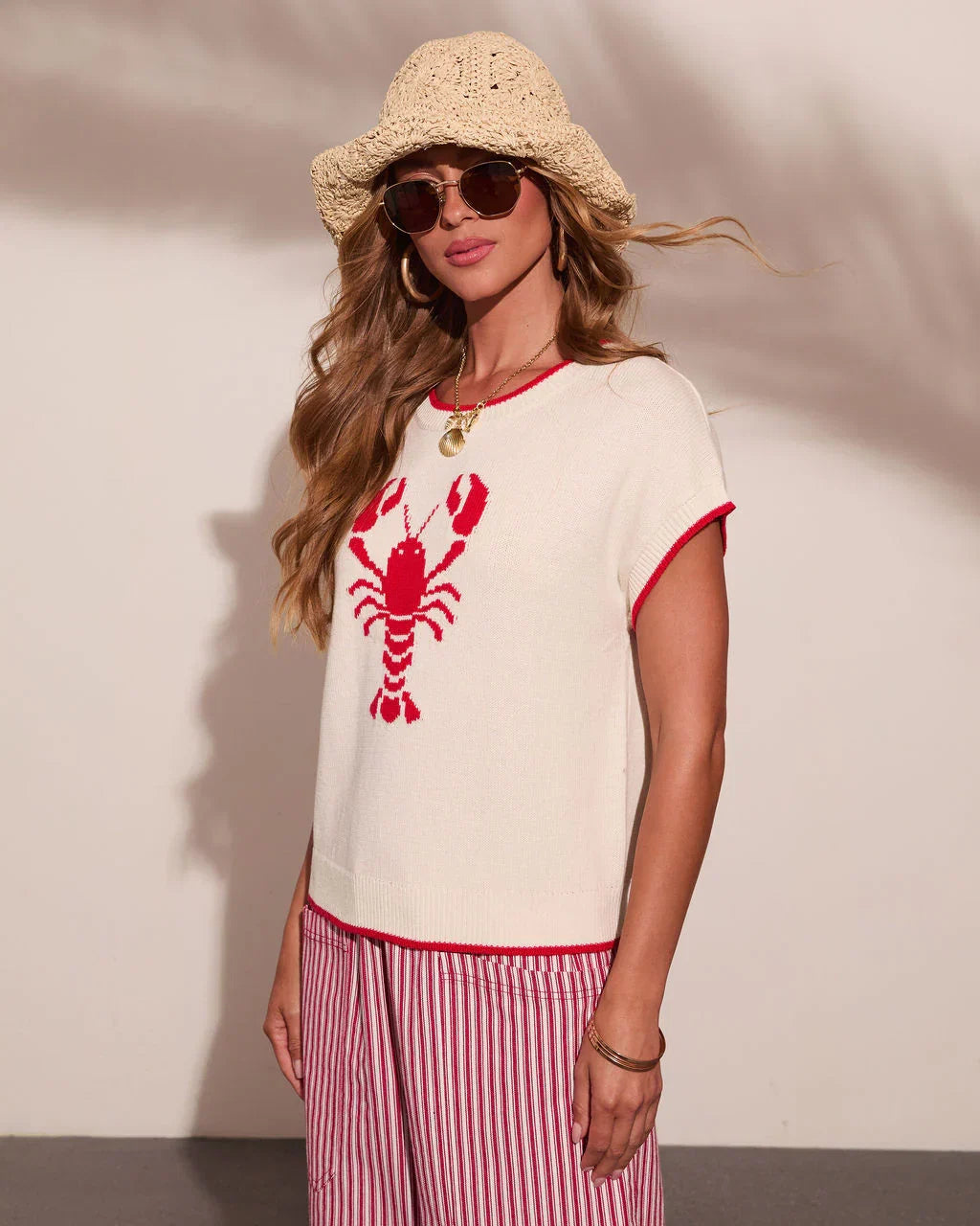 Red Claw Coastline Knit Graphic Lobster Print Sweater