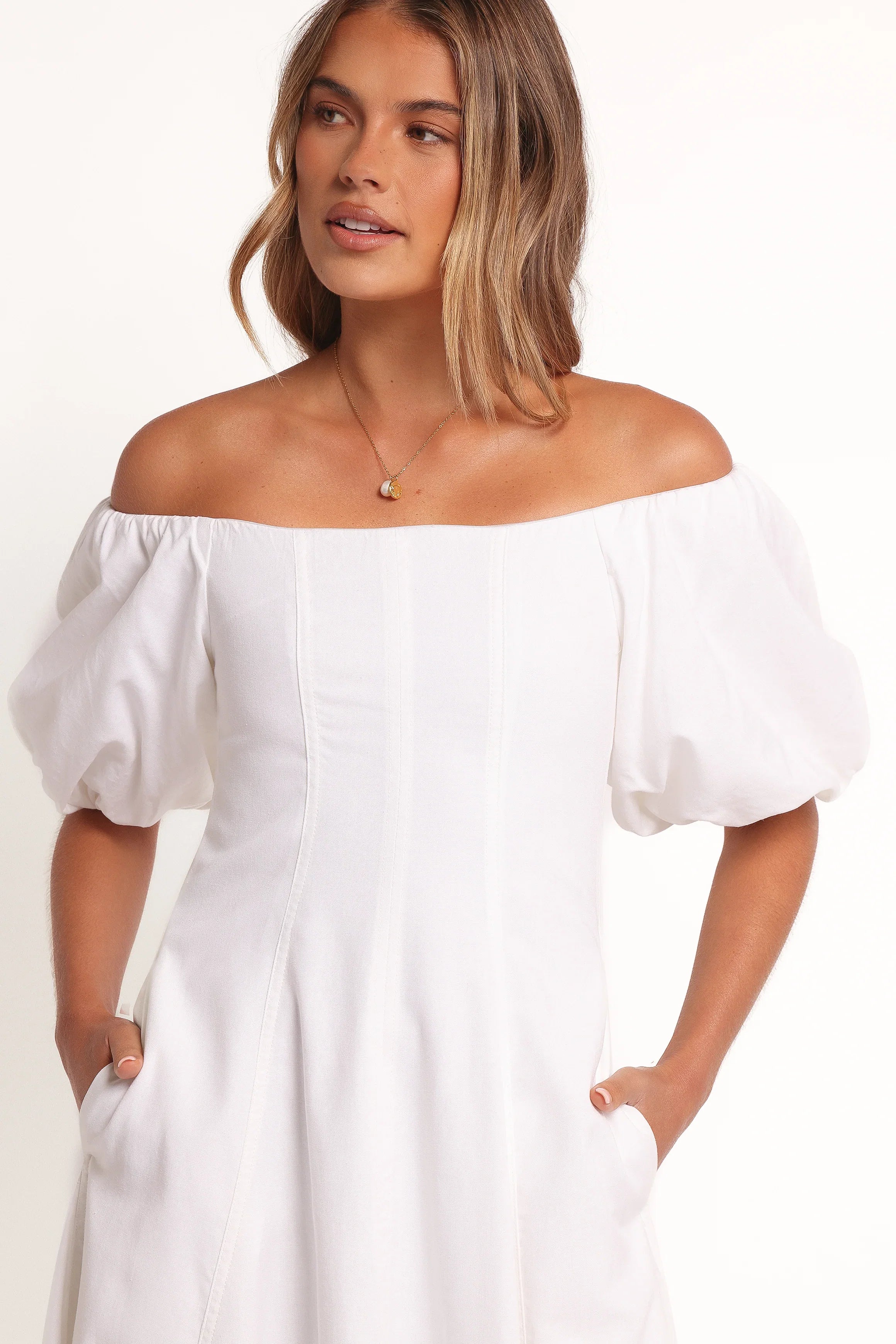Jensen Off Shoulder Midi Dress Ivory