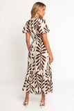 Steele Puff Sleeve Midi Dress Brown Palm