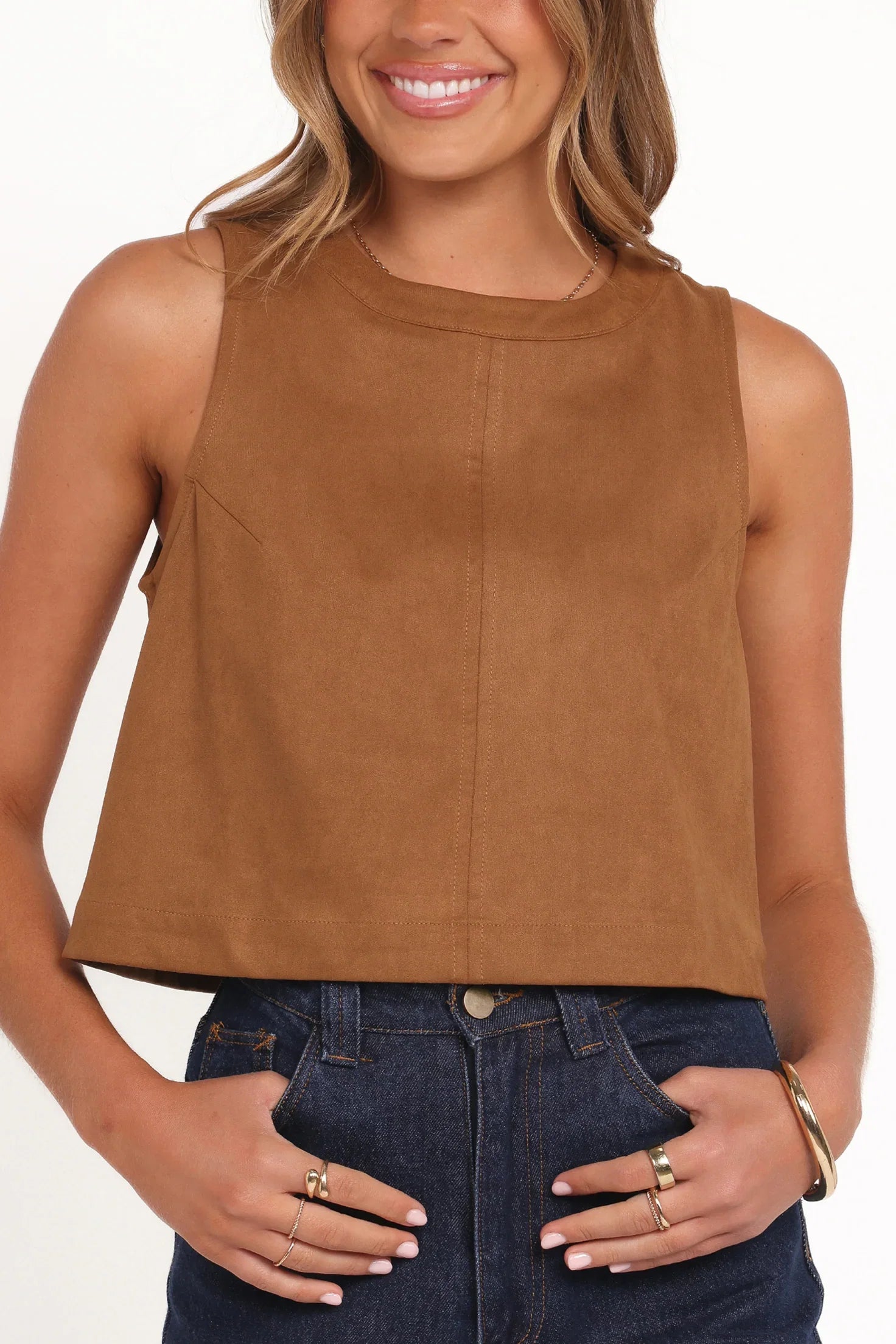 Charles Faux Sueded Top Camel