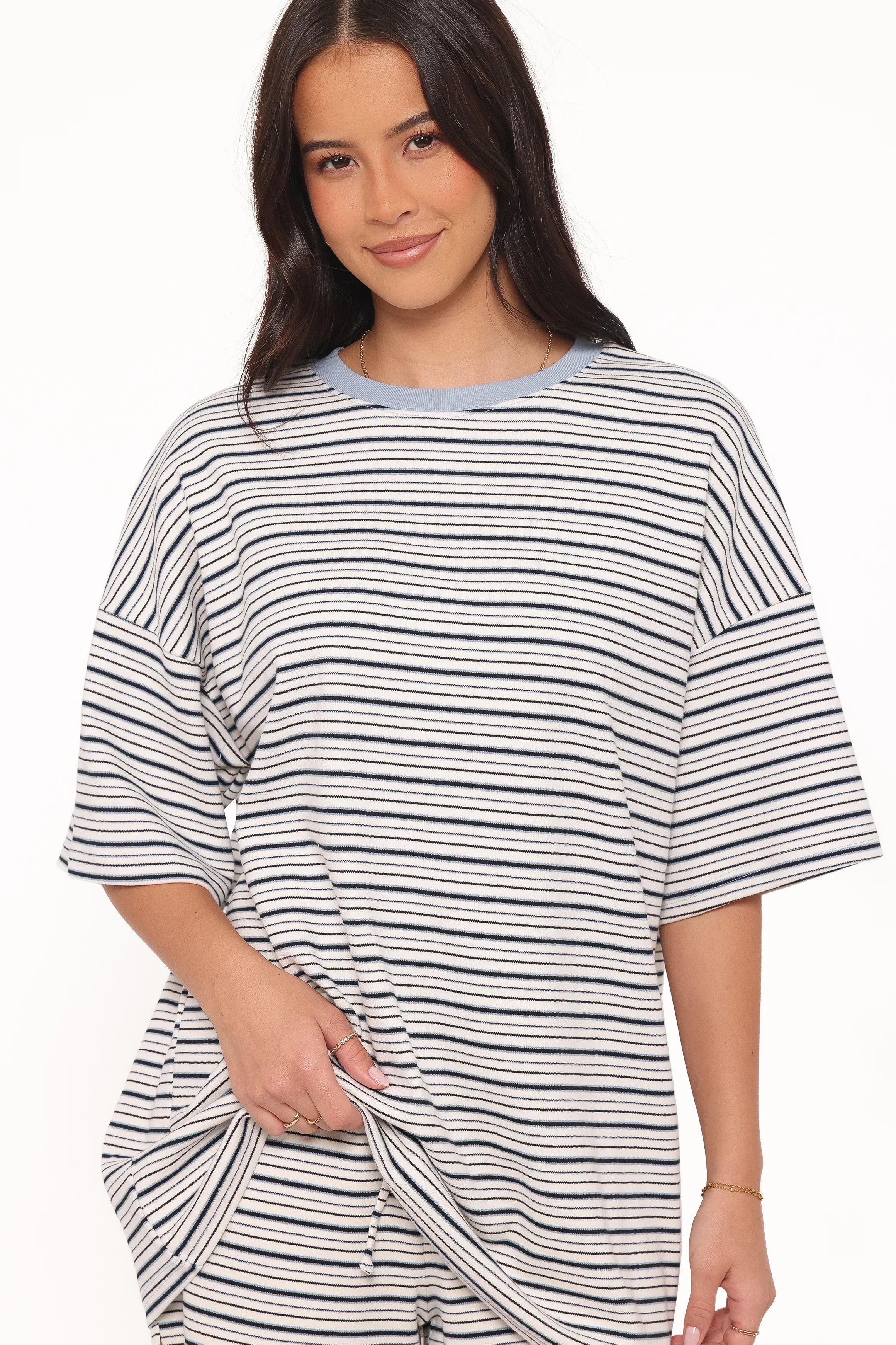 Hellen Stripe Short Set Blue Cream Stripe