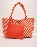 Mirasol Striped Woven Vegan Leather Tote Bag
