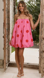 Everly Strapless Mini Dress Pink Red Polka