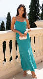 Amelie Ruched Open Back Maxi Dress Aqua green