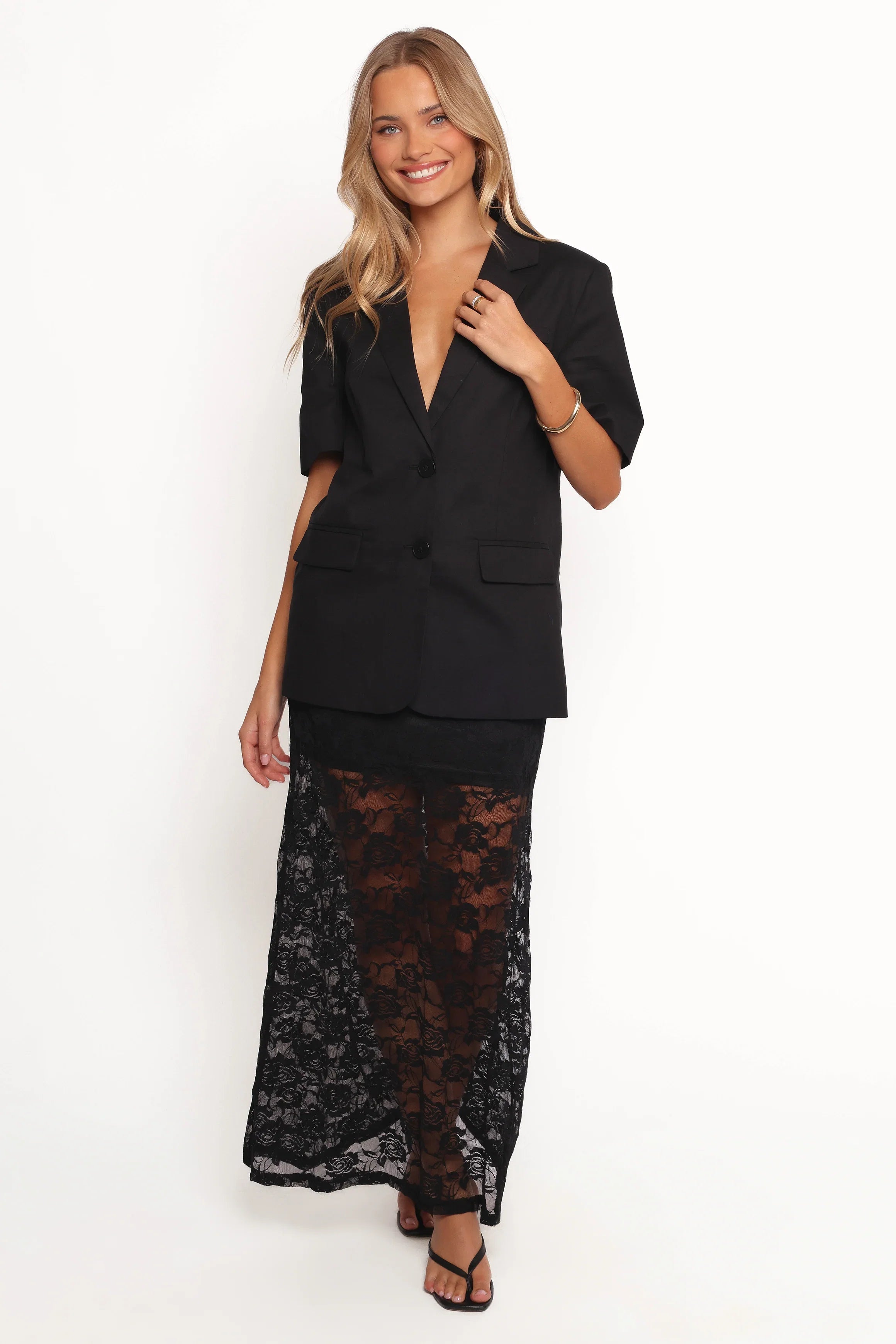 Laken Sheer Lace Maxi Skirt Black
