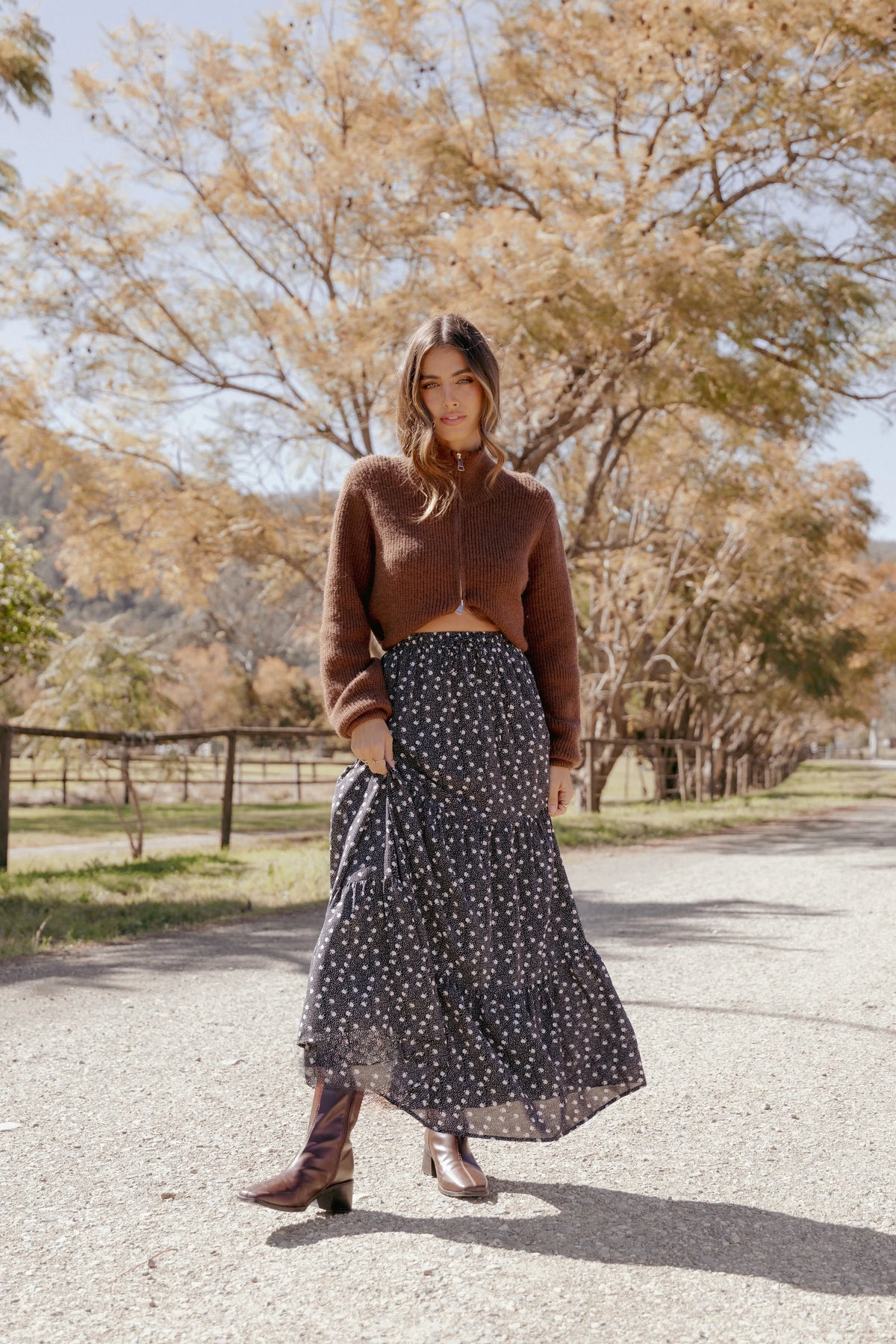 Vincent Tier Maxi Skirt Black Floral