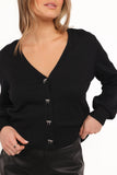 Josey Bow Button Cardigan Black