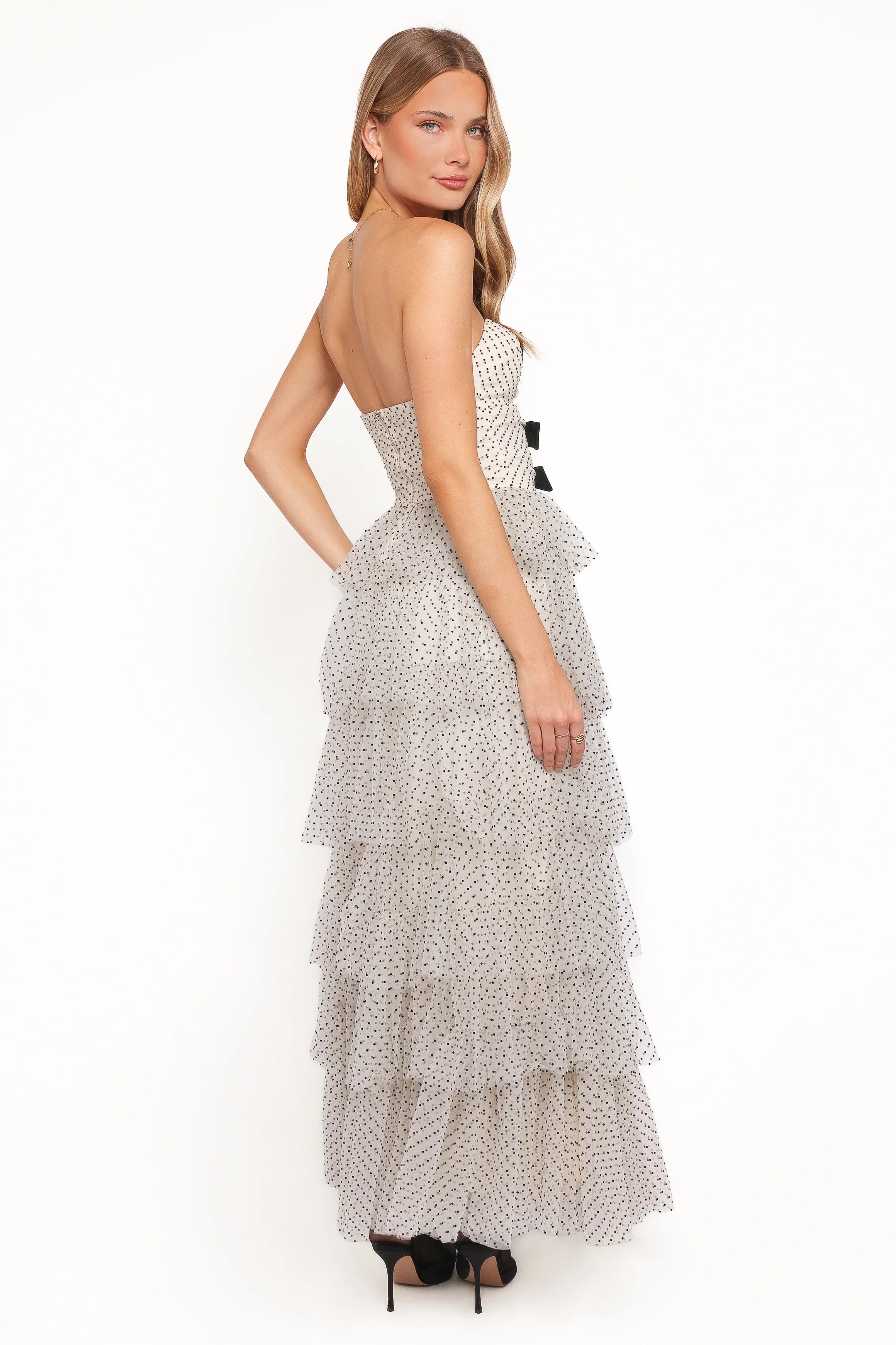 Kelari Strapless Midi Dress Cream Polka Dot