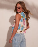Enchanting Rose Linen Blend Floral Print Tank Top