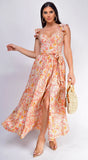 Valeria Corset Ruffle Midi Dress Sunset Floral