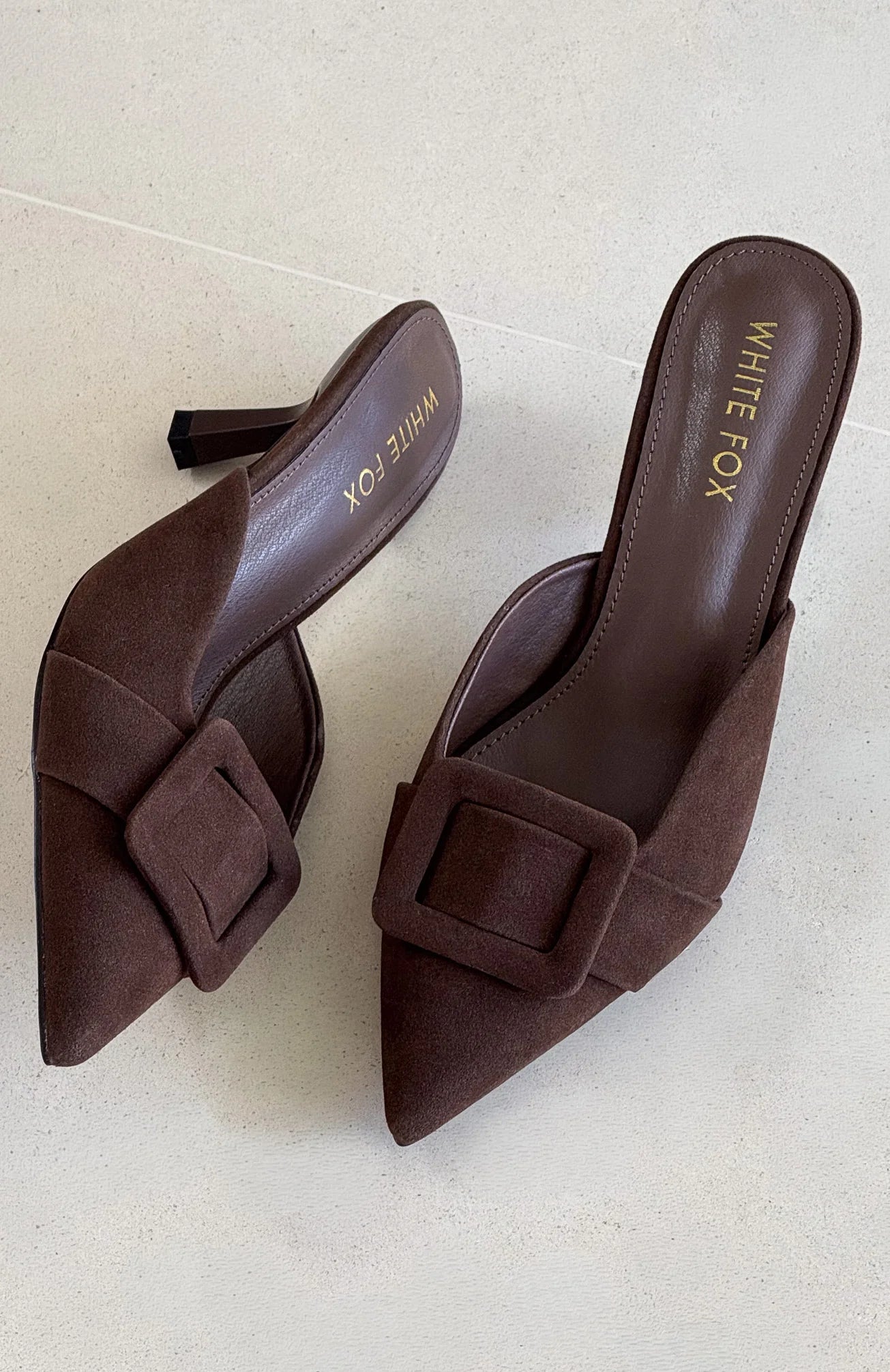 Domino Heels Chocolate Faux Suede