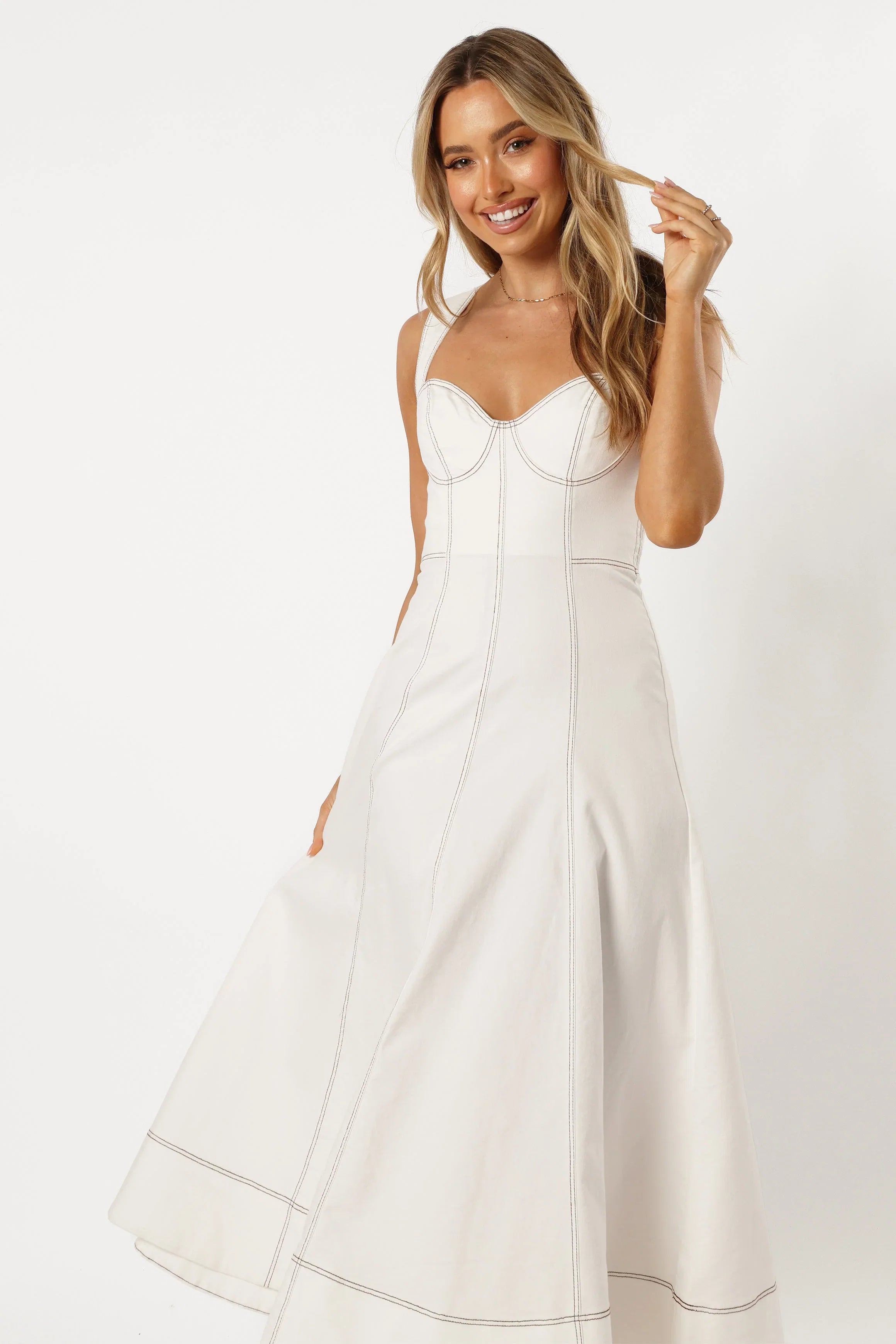 Everly Crossback Midi Dress White Denim