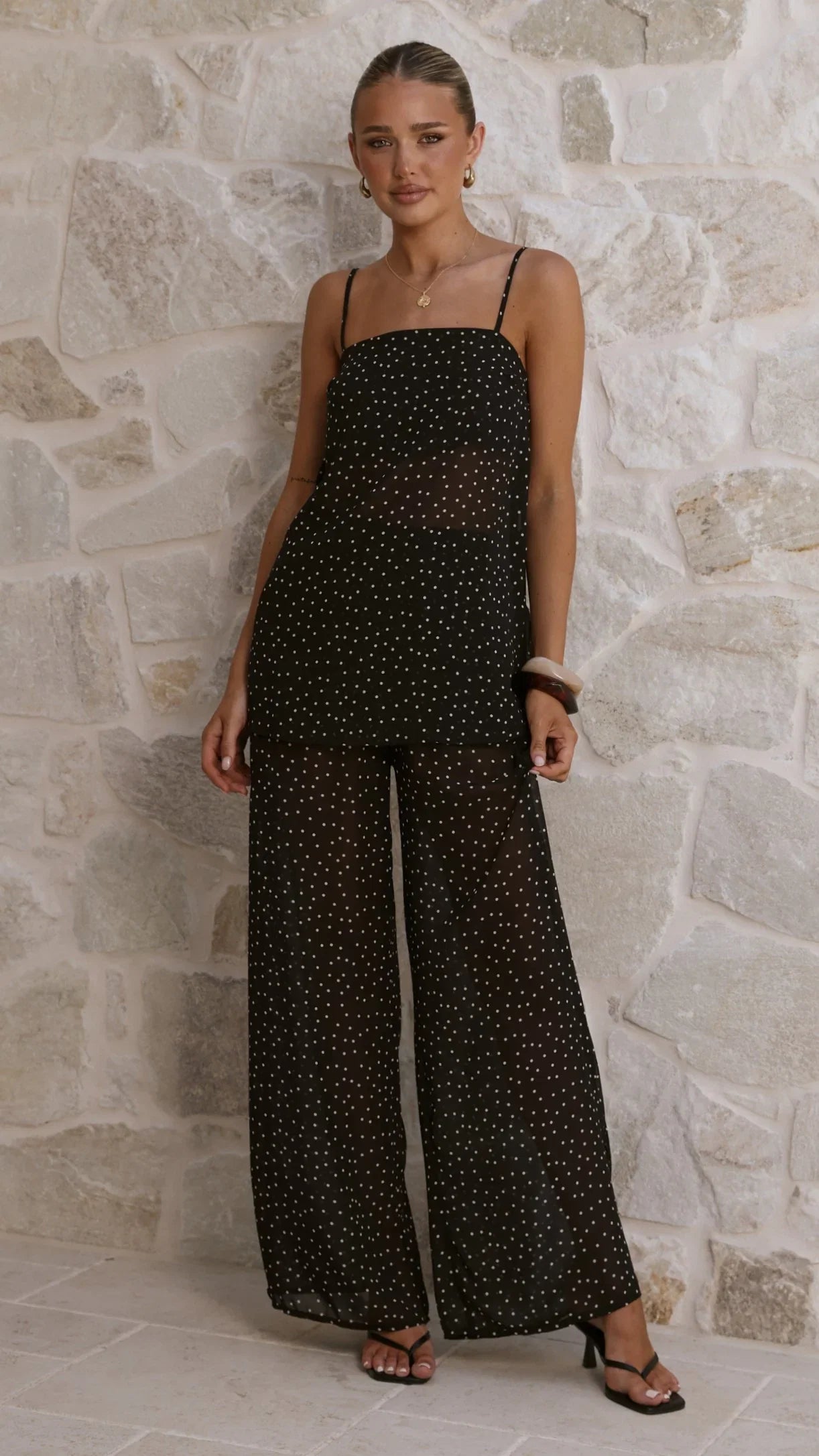 Rubi Top and Pants Set Black Polka