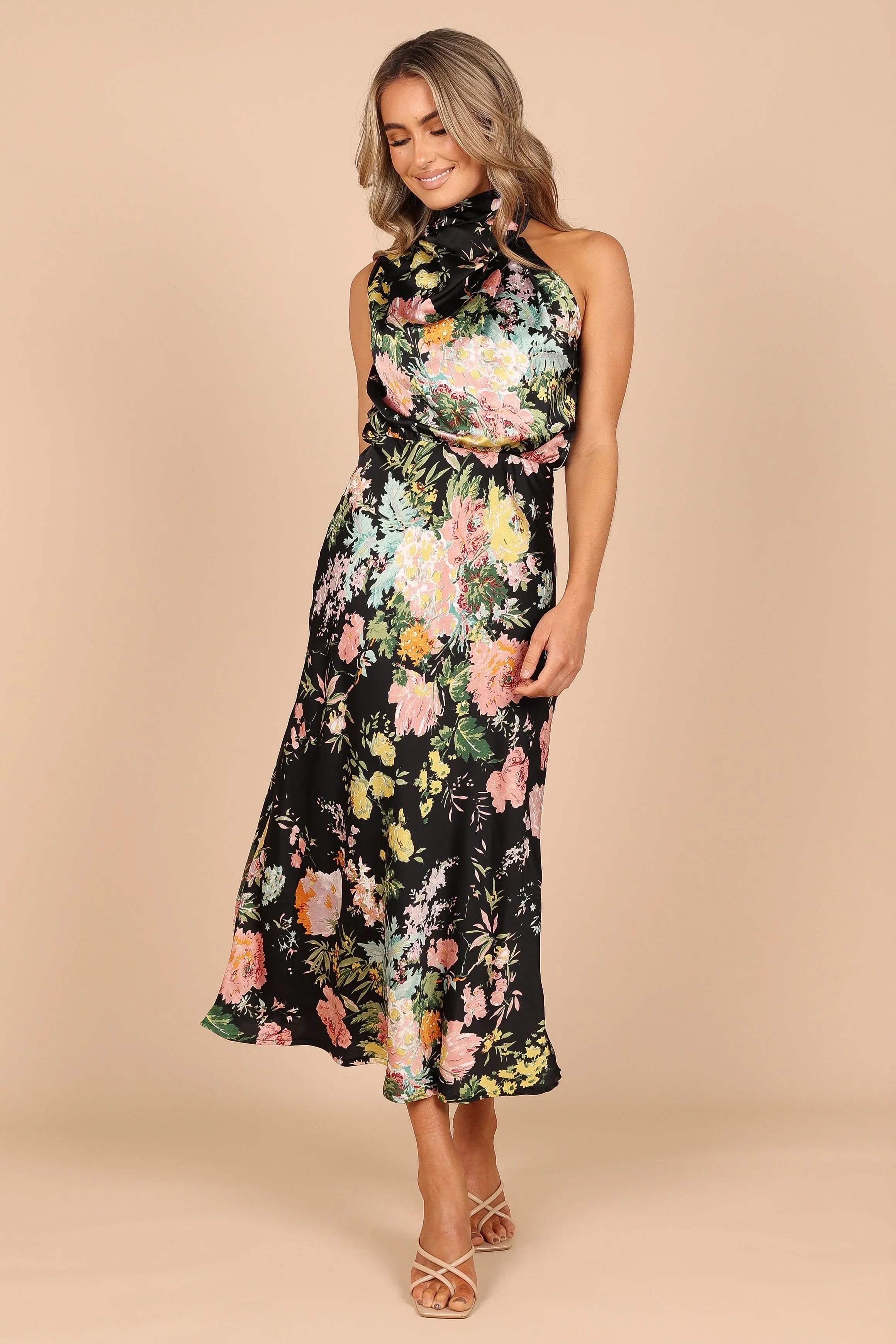 Anabelle Halter Neck Midi Dress Black Floral