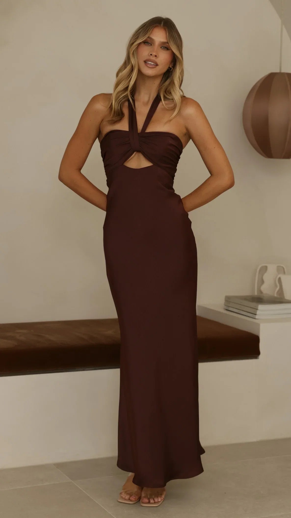 Grace Halter Maxi Dress Chocolate