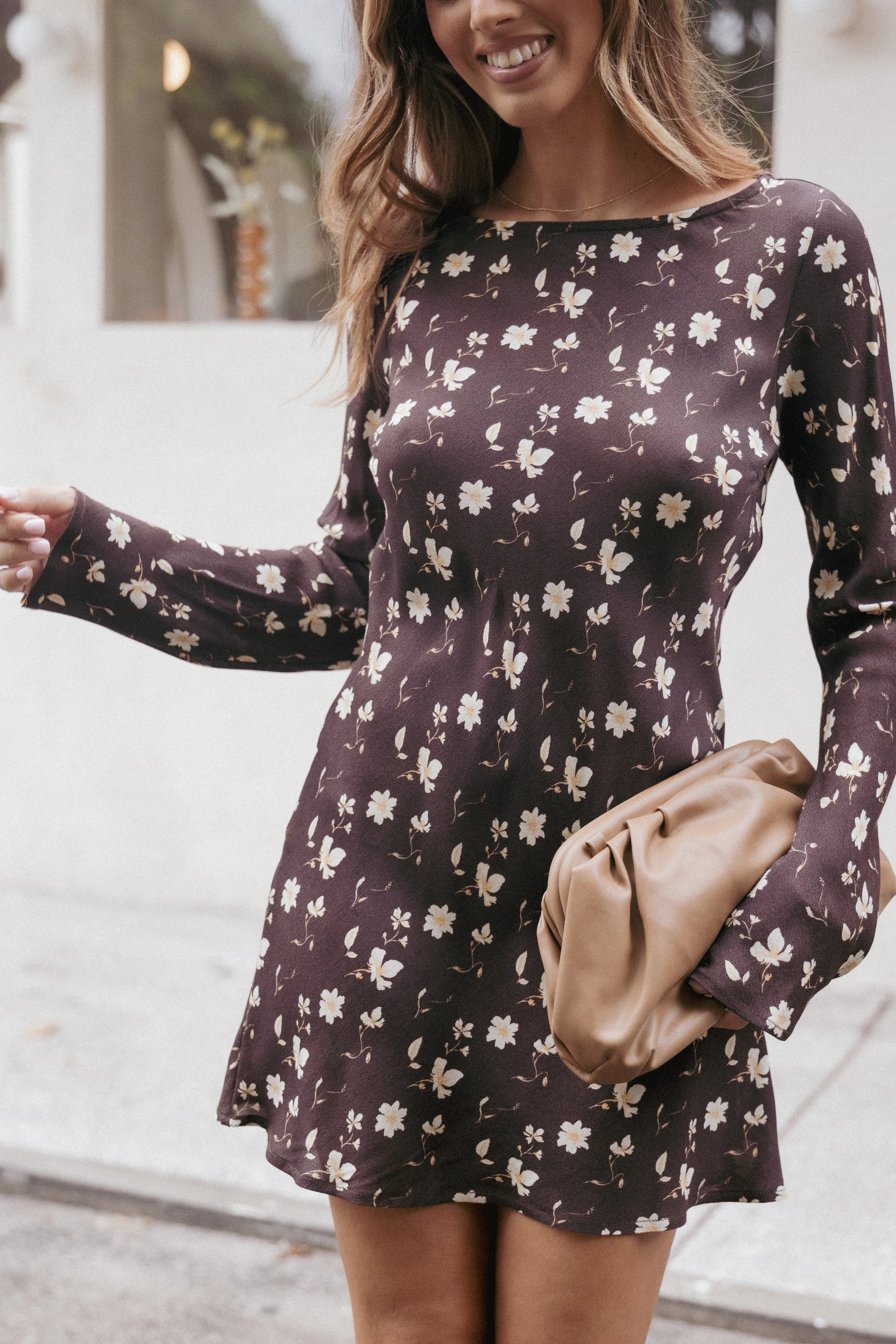 Amity Mini Dress Brown Floral