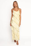 Ciao Ruffles Maxi Satin Dress Pale Yellow