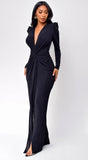 Melissa Metallic Front Twist Maxi Dress Black