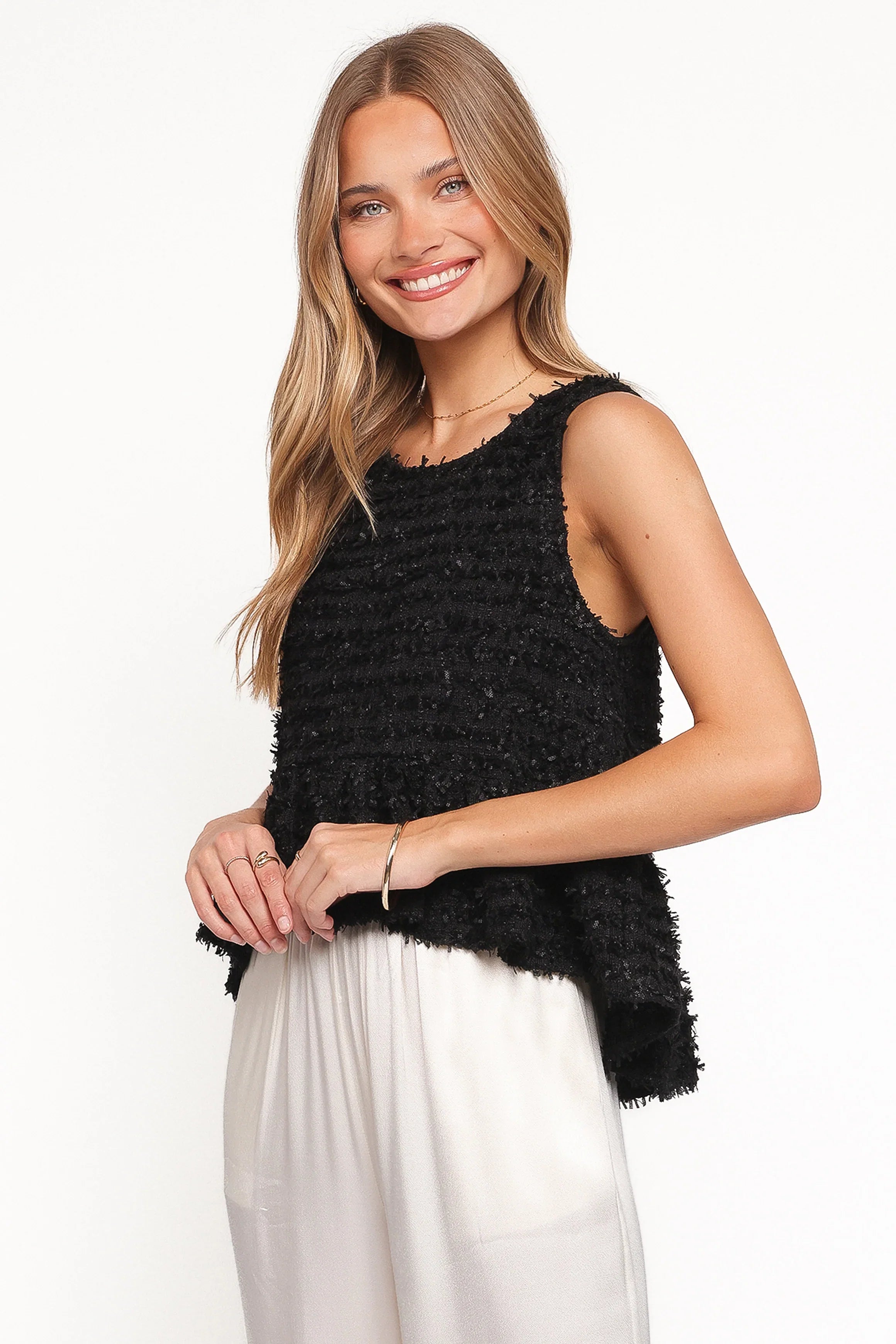 Meira Peplum Drop Hem Tank Top Black