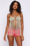 Boho Breeze Fringe Top Gold Shimmer
