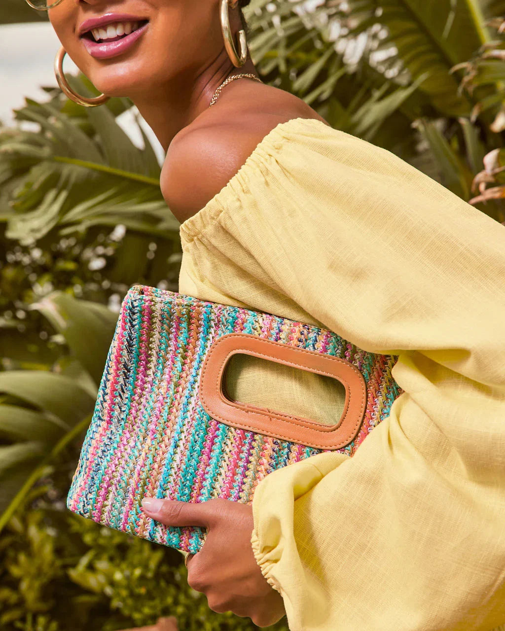 Shelia Multicolor Striped Straw Clutch