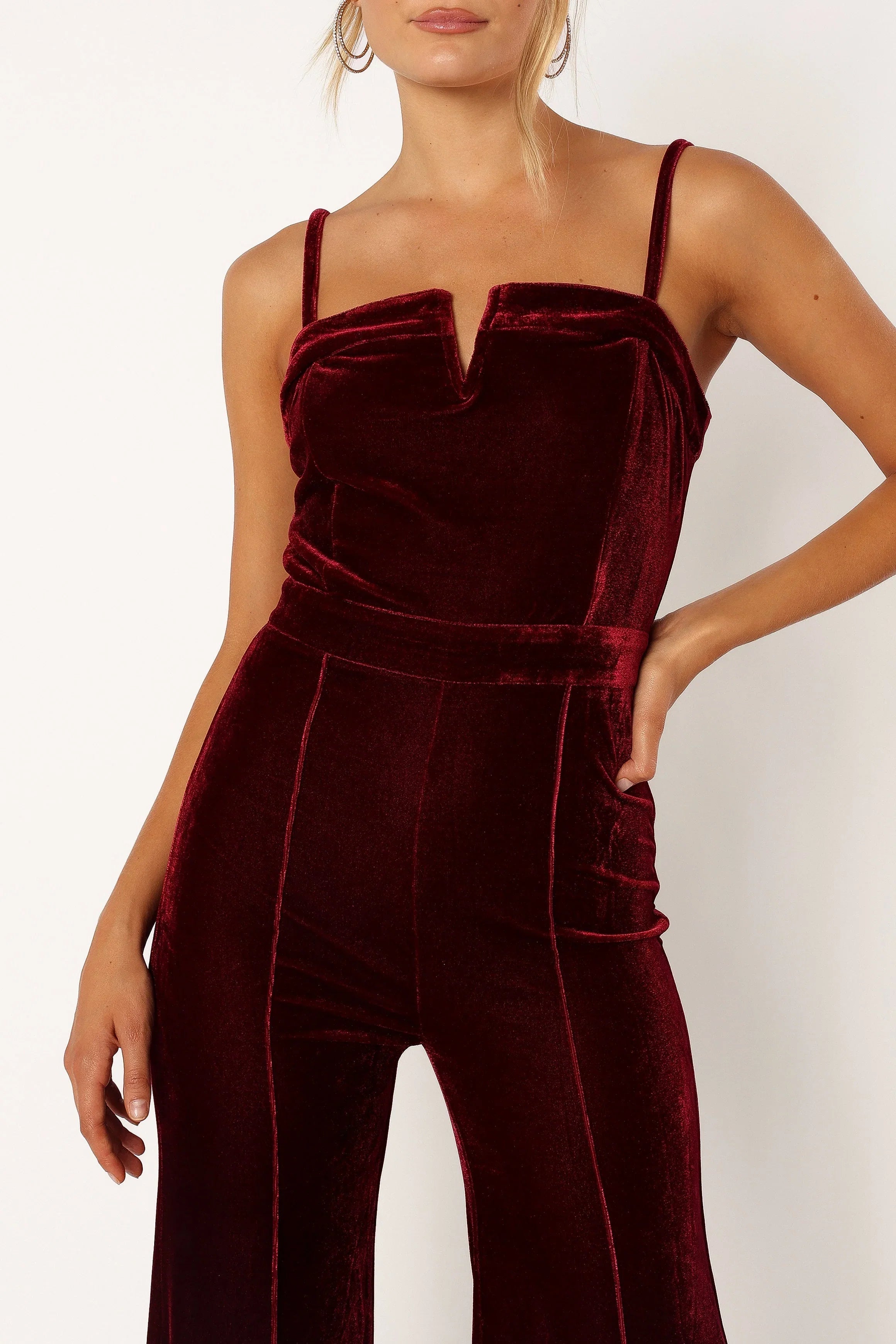 Lexie Velvet Jumpsuit Burgundy