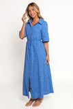 Cooper Embroidered Button Through Midi Dress Cobalt
