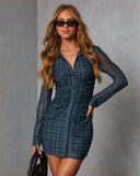 Ramele Mesh Plaid Mini Shirt Dress