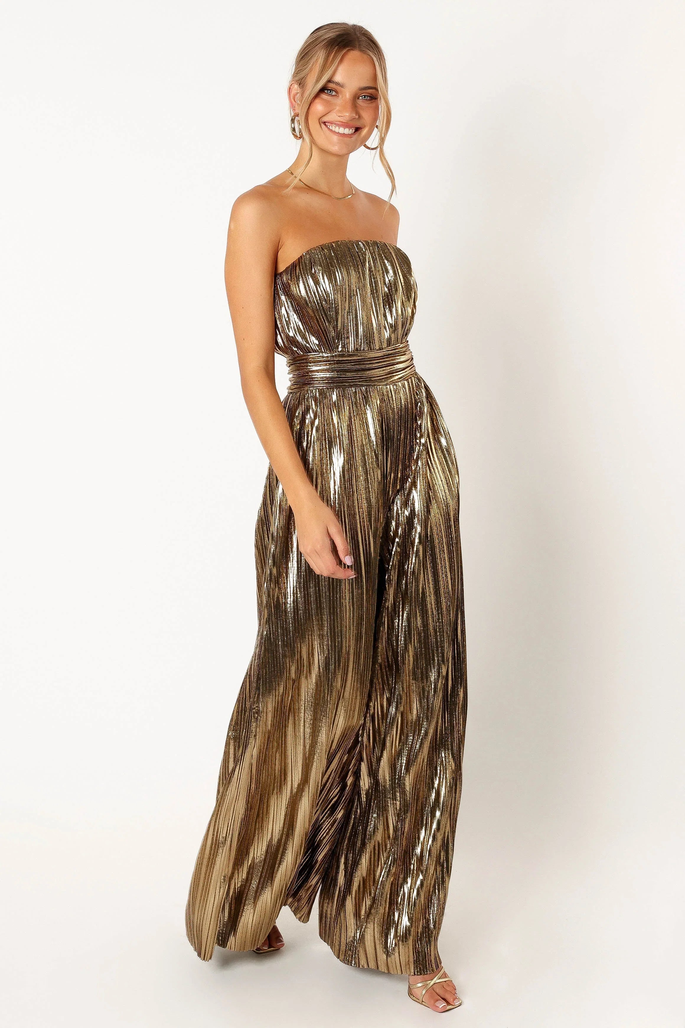 Kerry Pleat Jumpsuit Gold