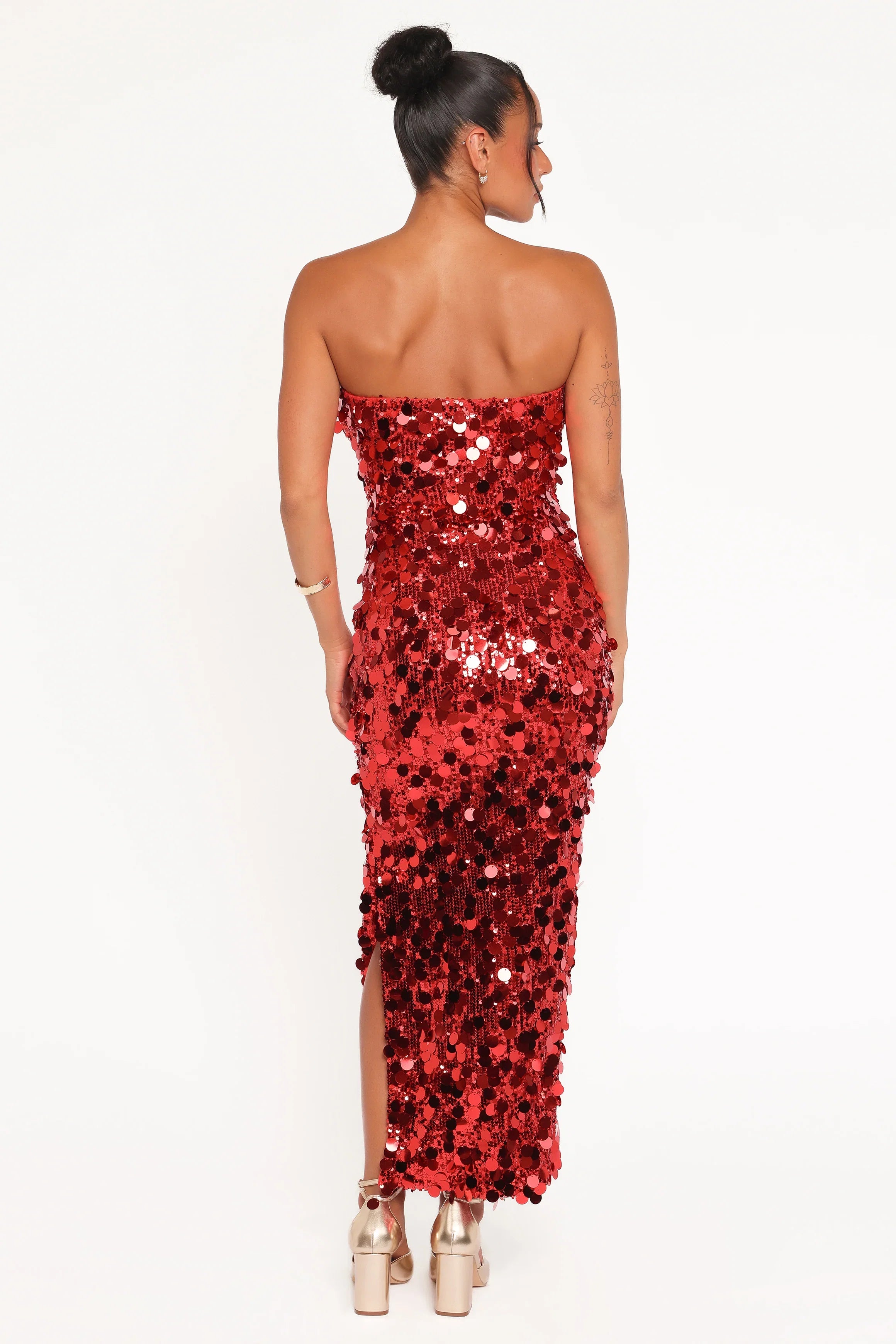 Karlie Strapless Sequin Maxi Dress Red