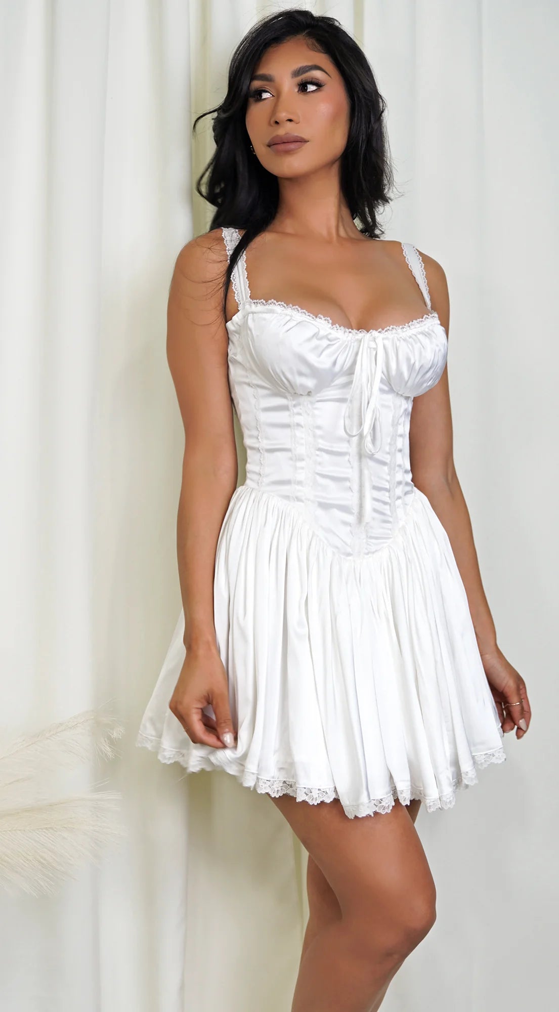 Camilla White Satin Corset A Line Mini Dress