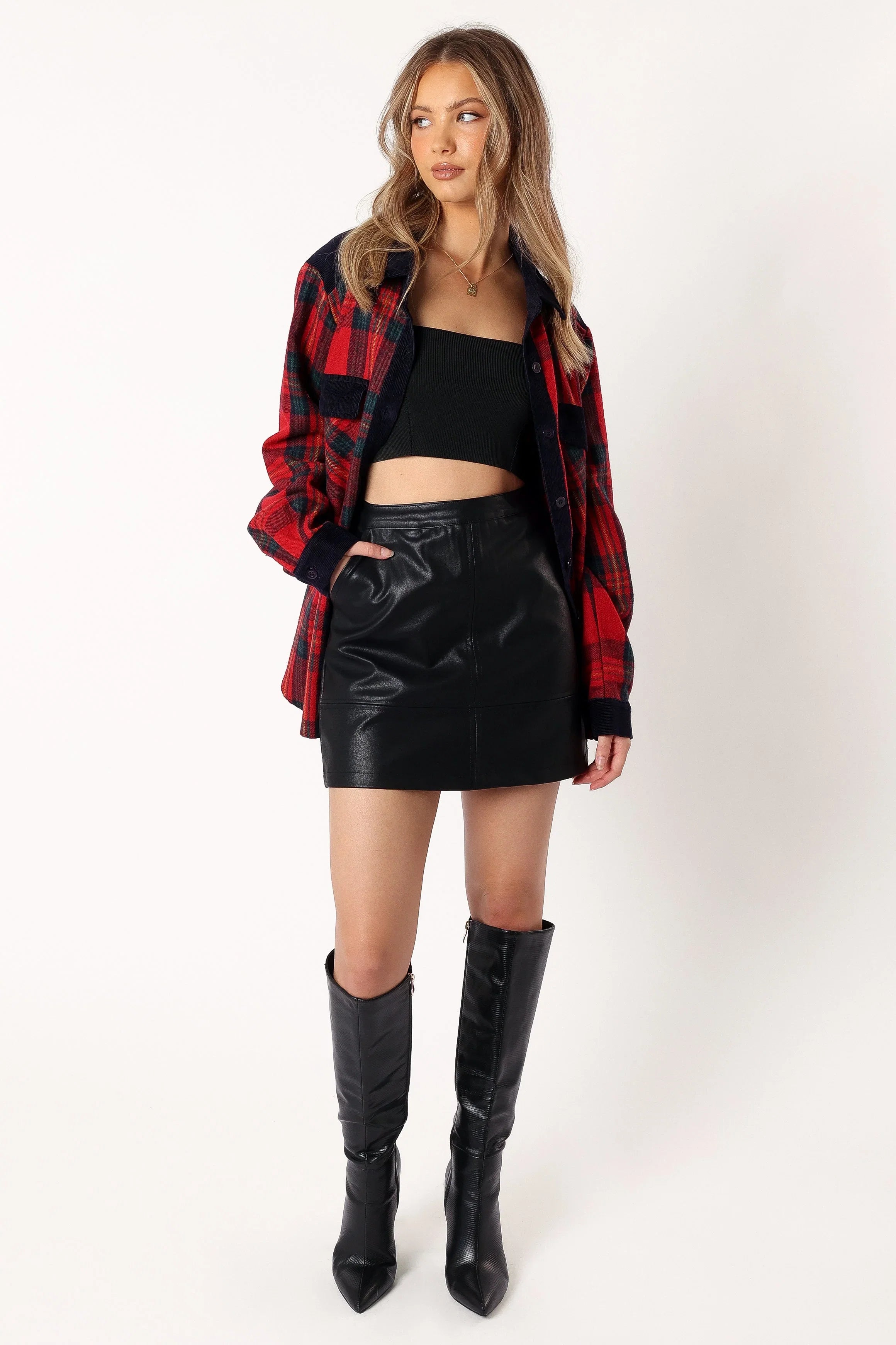 Lucille Plaid Shacket Red Navy