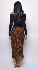 Zofia Leopard Print Midi Skirt Brown