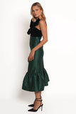 Amelie Bow Front One Shoulder Midi Dress Black Emerald