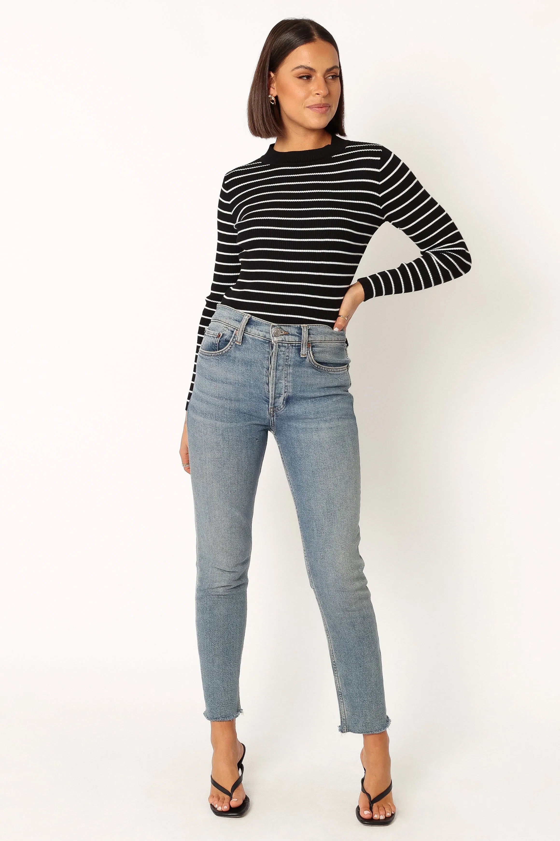 Stacie Ribbed Knit Top Black Stripe