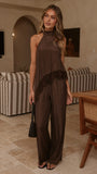 Elaia High Neck Top Pants Set Chocolate