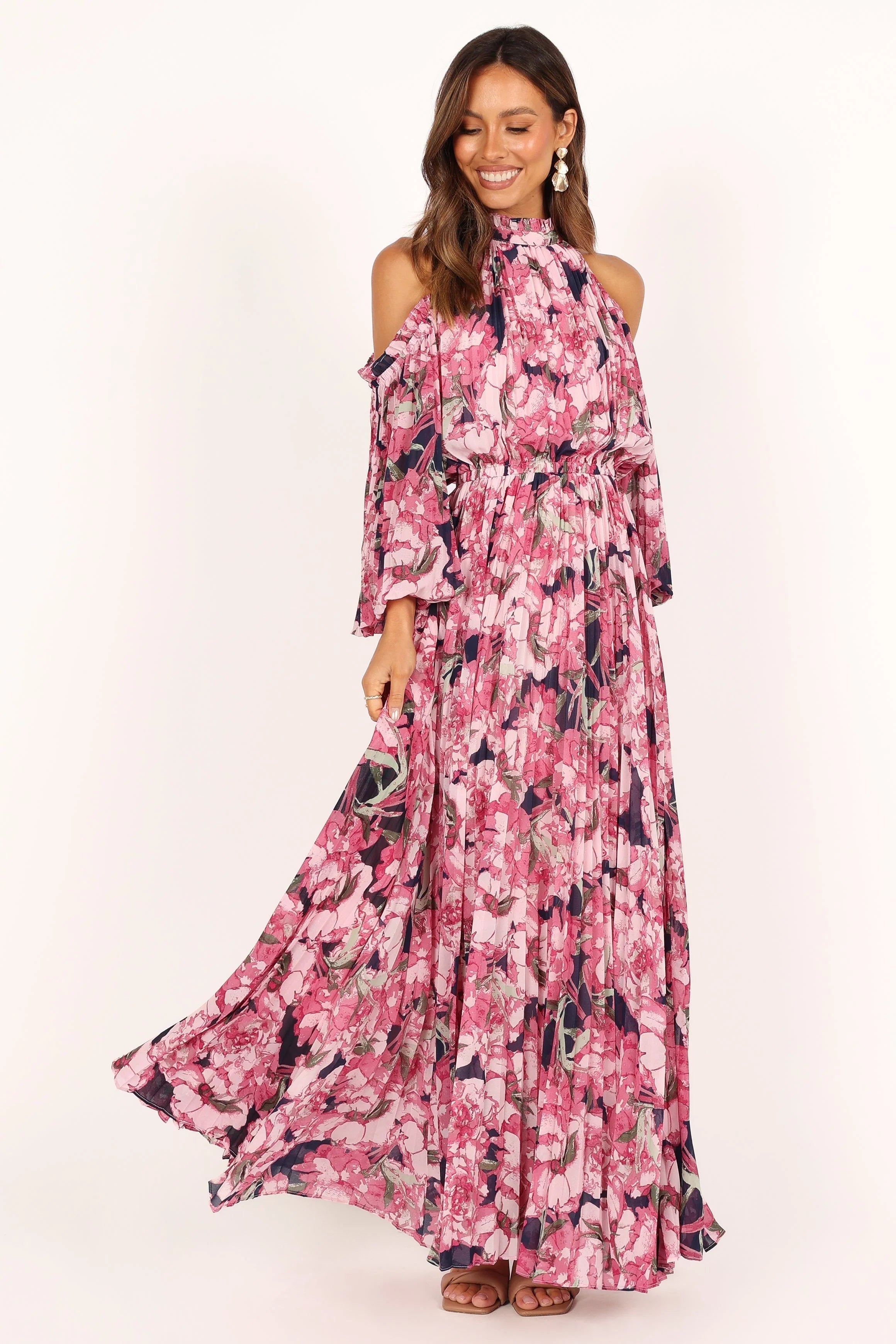 Hilary Pleated Maxi Dress Pink Floral