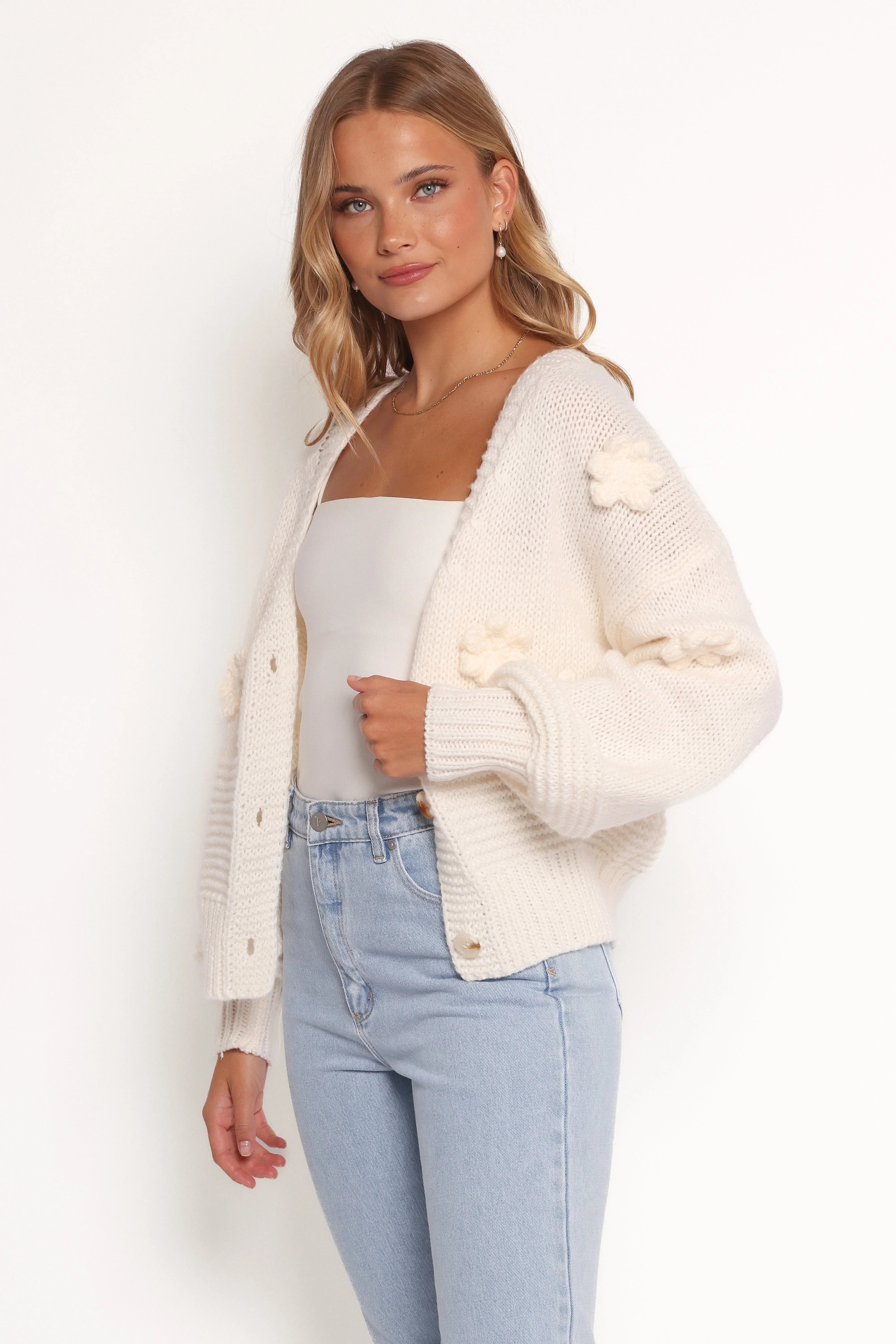 Harlee Flower Cardigan White