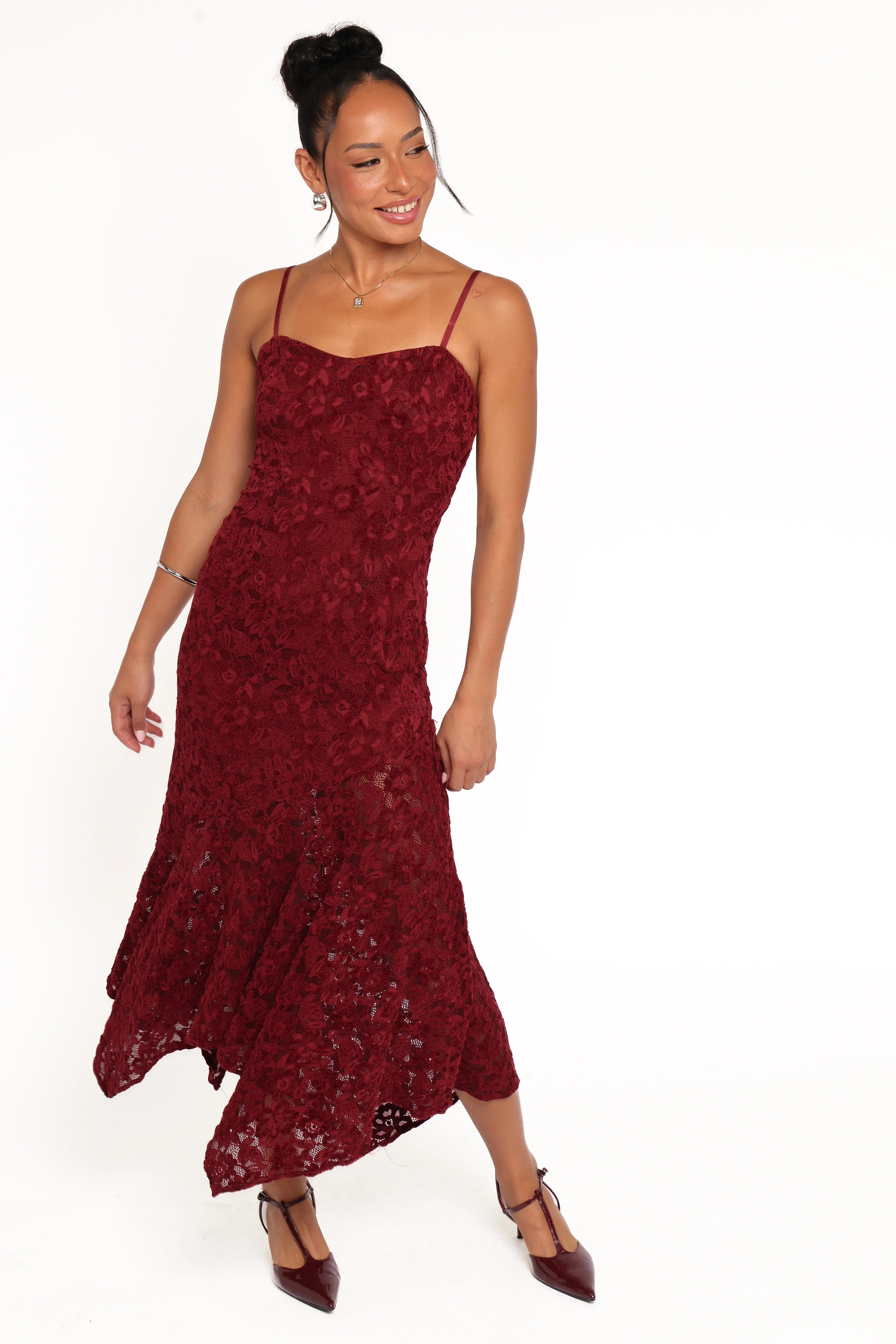 Lorde Midi Dress Burgundy Lace
