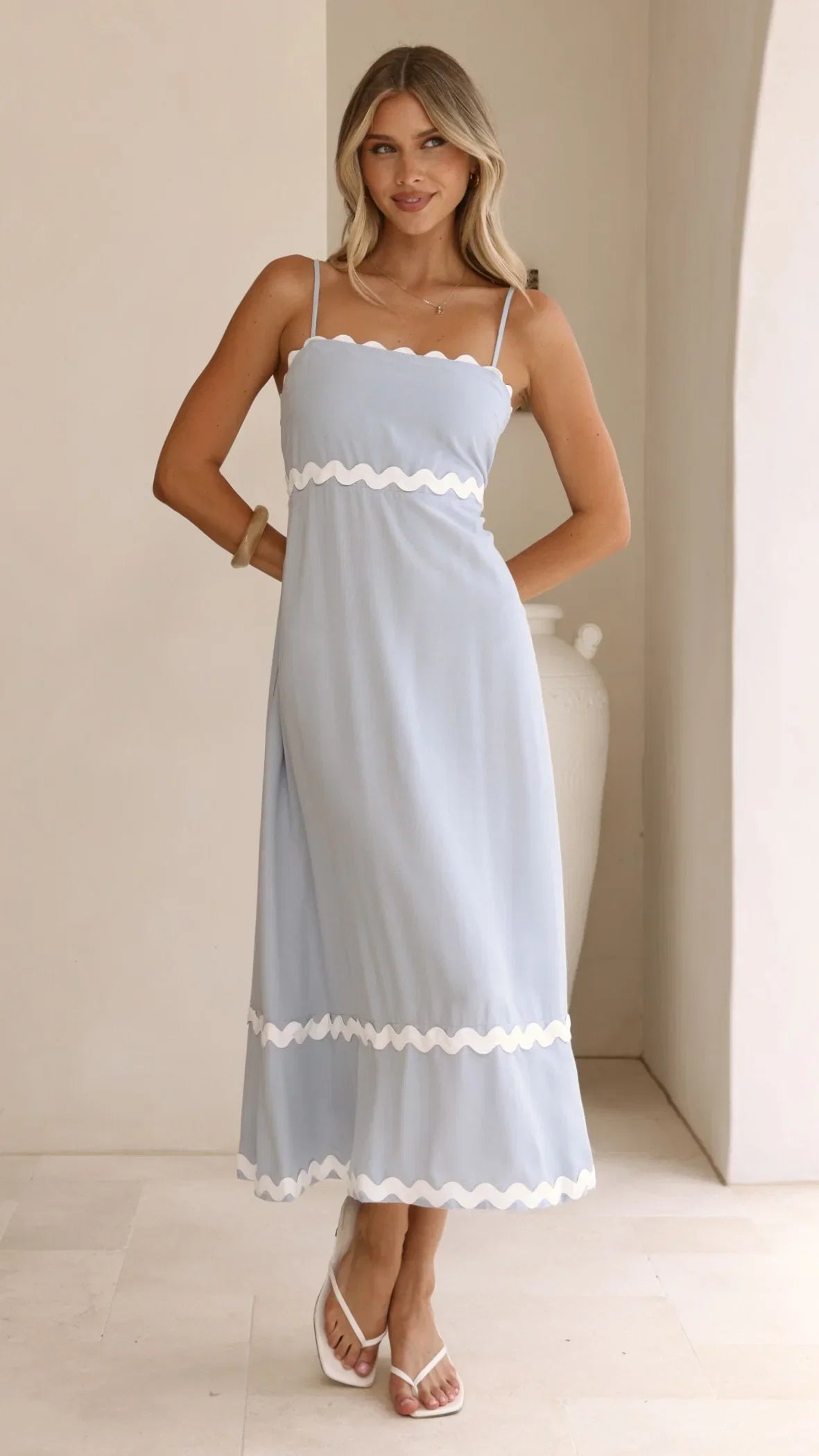 Seraphina Midi Dress Blue White