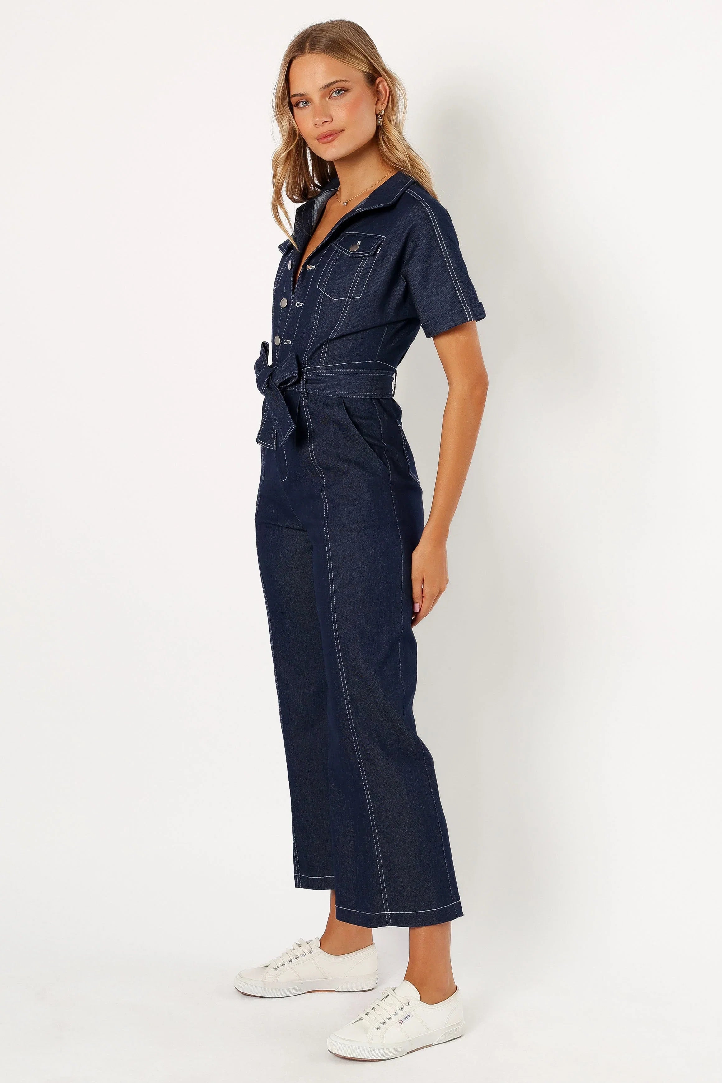 Demi Contrast Stitch Jumpsuit Dark Denim