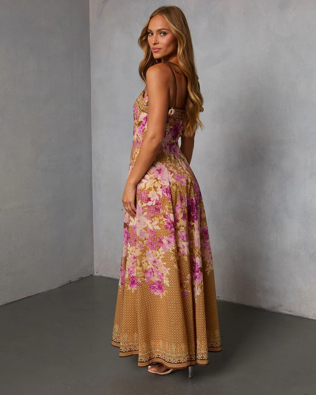 Solienne Printed Fit and Flare Maxi Dress