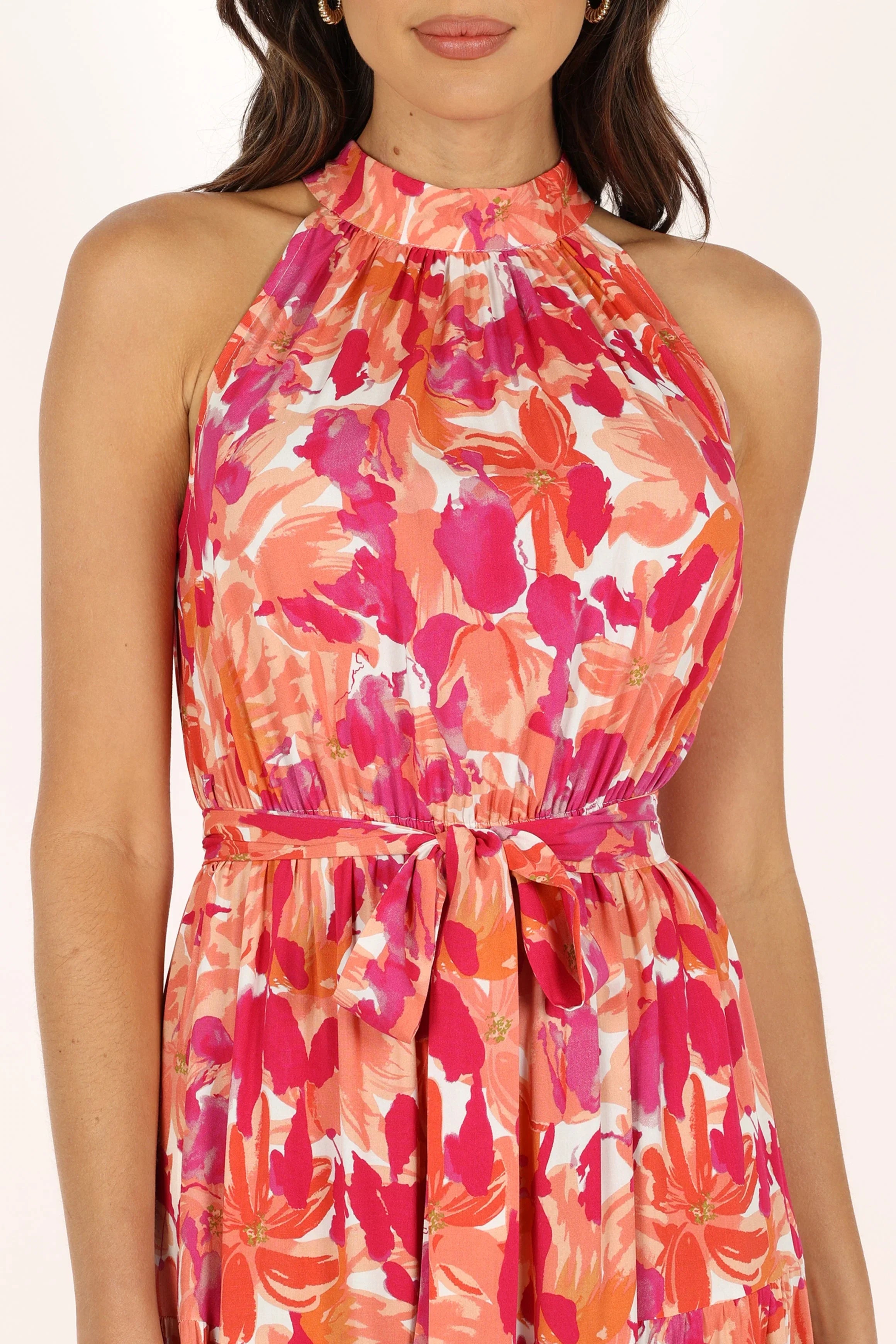 Caroline Maxi Halter Dress Red Orange