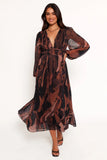 Blayze Long Sleeve Maxi Dress Brown Print