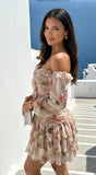 Sorrento Garden Floral Off Shoulder Ruffle Mini Dress Beige Multi