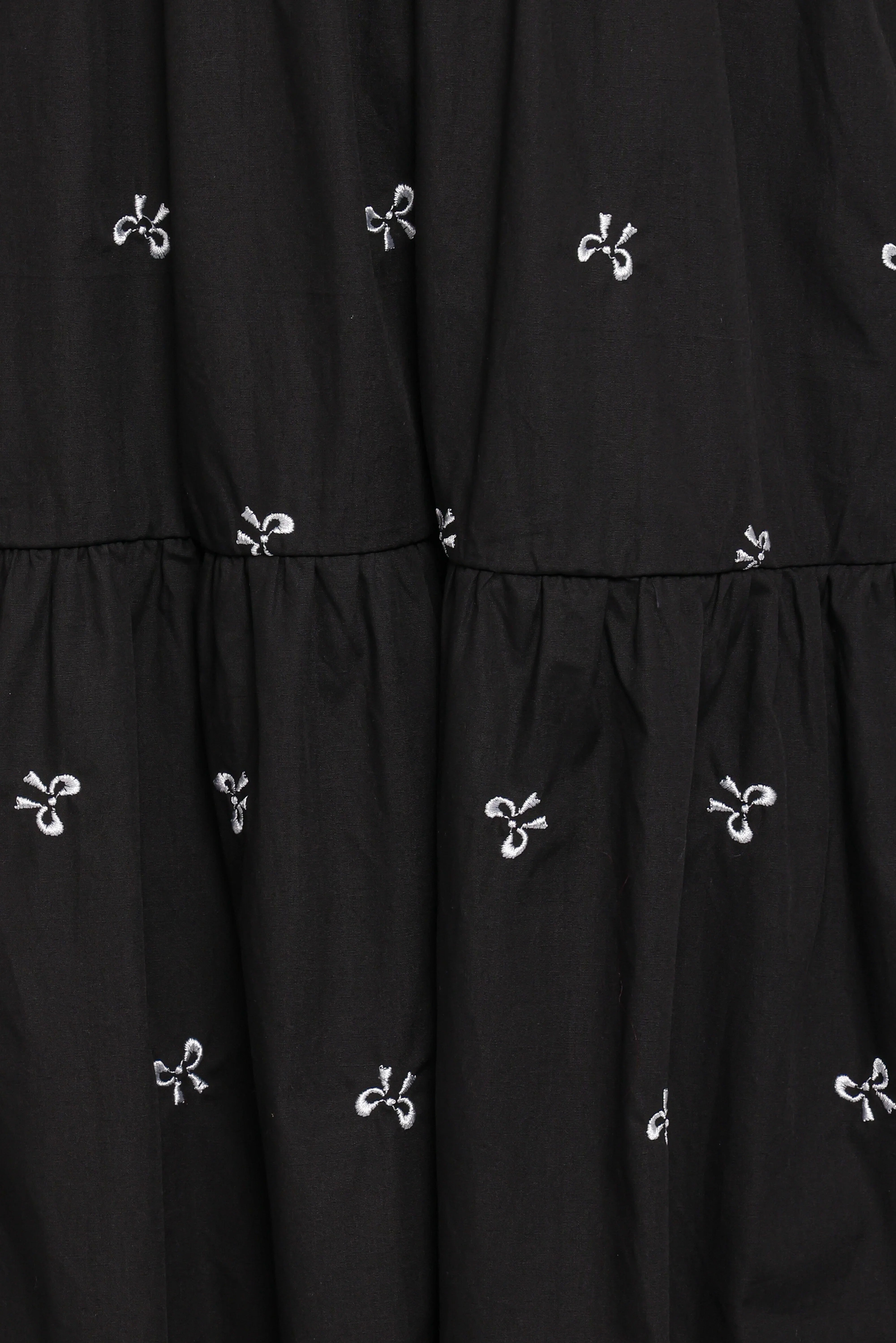 Naura Shirred Tiered Midi Dress Black Bow