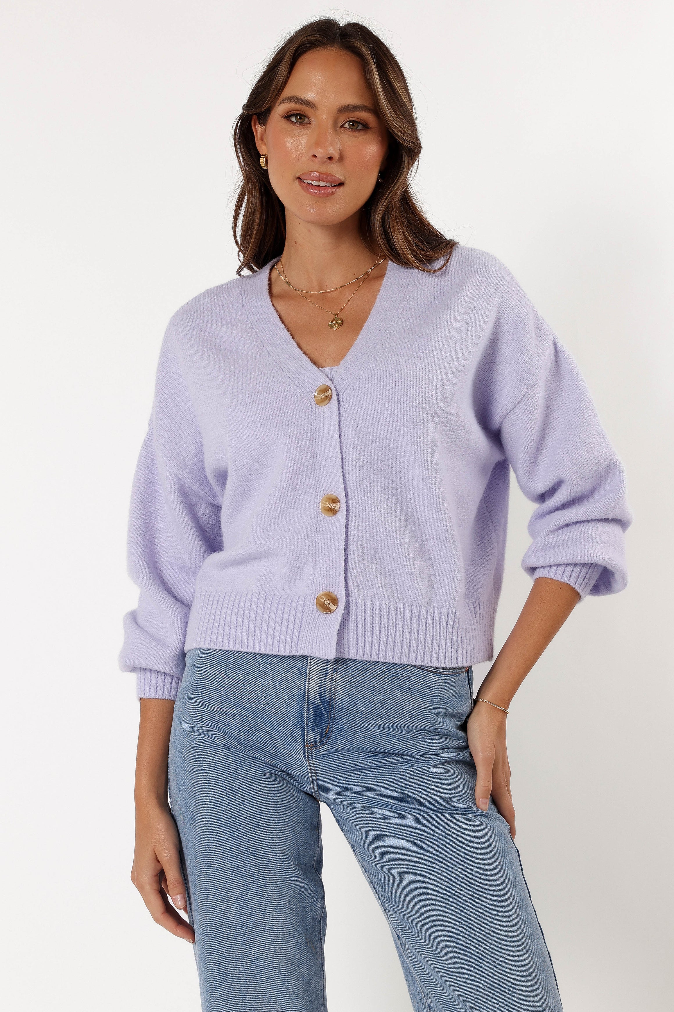 Isabel Button Front Cardigan Lilac