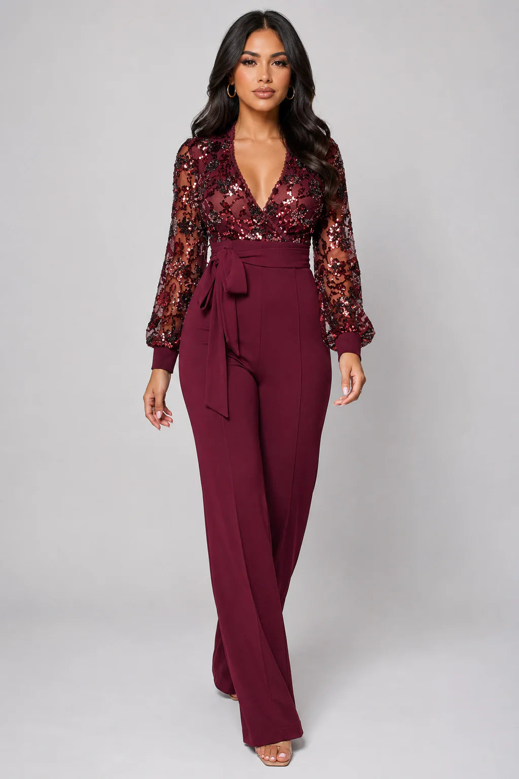 Eve Wine Red Sequin Jumpsuit
