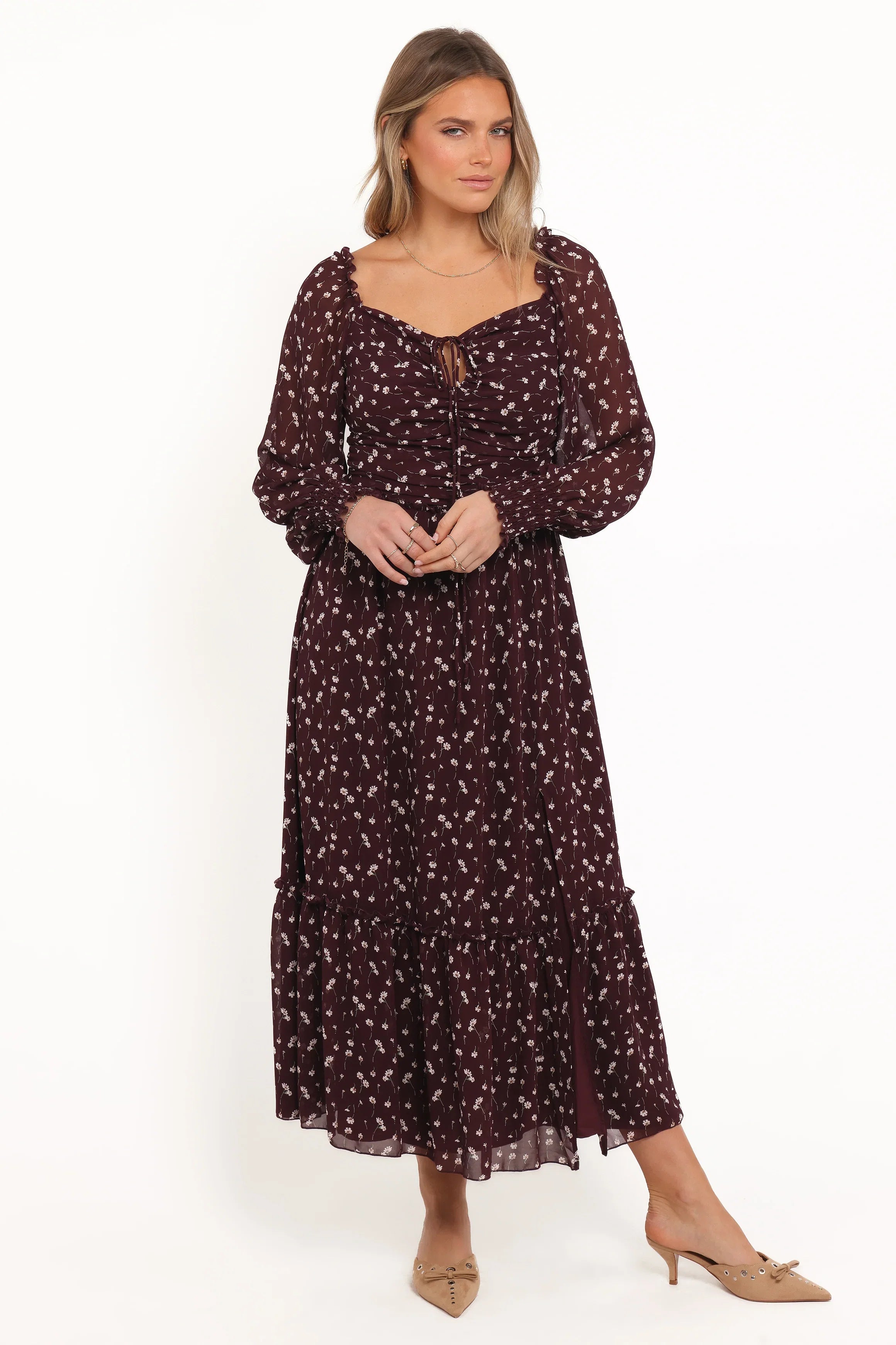 Keziah Long Sleeve Maxi Dress Burgundy Floral